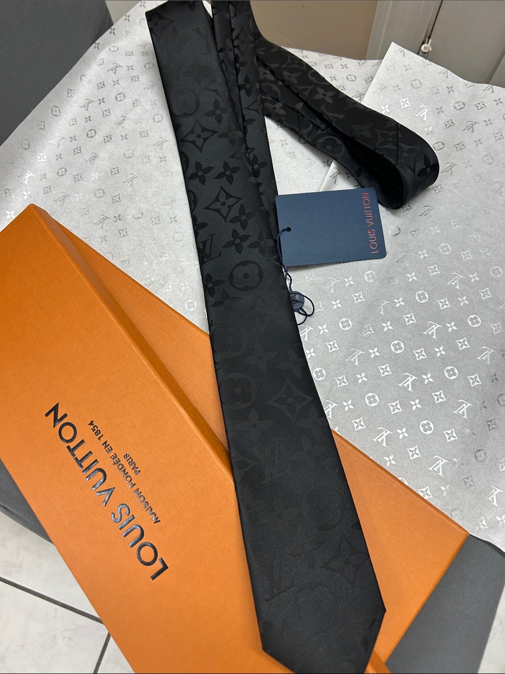 Louis Vuitton Black Monogram Jacquard Tie